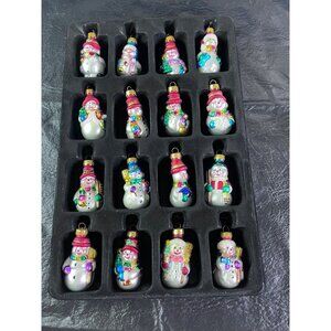Set Of 16 Handcrafted Glass Snowman Ornaments Hand Crafted Original Box